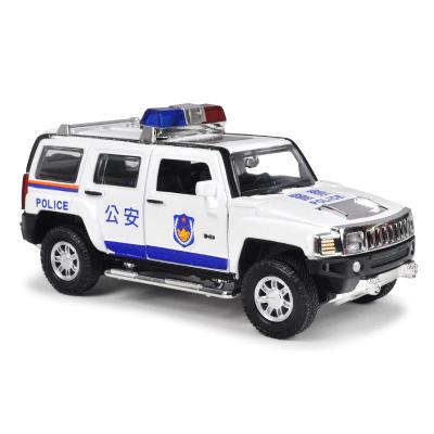 仿真合金警车消防车小汽车模型儿童玩具车特警回力车套装声光悍马H3-白色