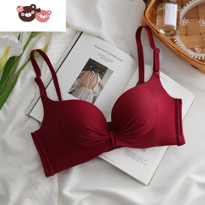 绿彩虹光无痕内衣女小胸聚拢结婚本命年无钢圈收副乳上托防下垂文胸套装