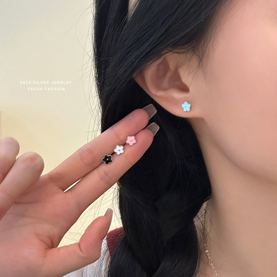 森系时尚滴胶花朵耳钉女s925纯银小清新简约潮流高级感拧螺丝耳饰送女朋友老婆情人节七夕生日礼物