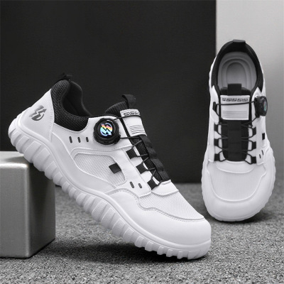 2026春季新款时尚劳保鞋男透气网面轻便工作纽扣款休闲男鞋小白鞋