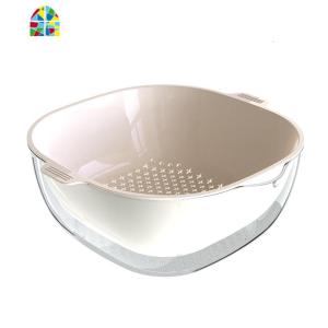 双层双色镂空洗菜盆套装家用塑料厨房洗蔬菜水果盘子 FENGHOU 奶白色洗菜篮洗菜篮