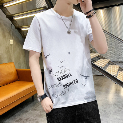 男装夏季新款短袖T恤韩版宽松半袖体恤男印花纯棉打底衫