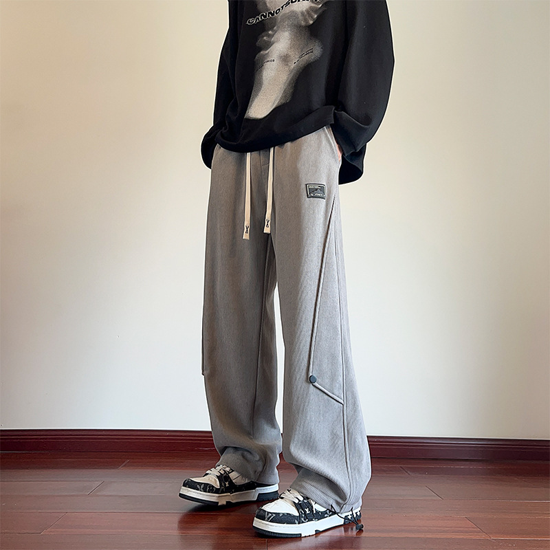 裤子男春秋季新款青少年复古休闲运动裤宽松直筒阔腿美式潮牌卫裤