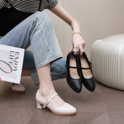 秋新款真皮玛丽珍小皮鞋显腿长中跟软底不累脚女士浅口单鞋女