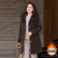 中长款加绒加厚妈妈外套女洋气中老年长款大衣冬装保暖冬装衣服女