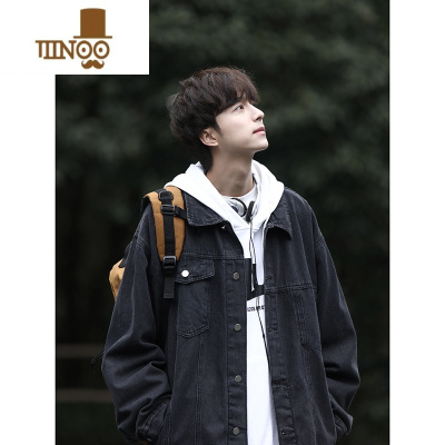 YANXU新款美式牛仔衣夹克男士潮牌高街百搭黑色薄款复古潮流外套