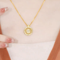 新中式圆盘转运珠项链古法镶钻金色八宝罗盘吊坠春夏锁骨链送女朋友老婆情人节七夕生日礼物