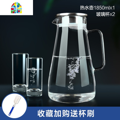 封后玻璃耐热防爆冷水壶可高温凉开水杯家用大容量扎壶水具套装 FENGH 壶+堤拉465ml-6只+竹托盘[送杯架+凉水壶