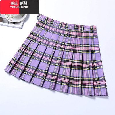 YIBUSHENG百褶裙短裙高腰半身裙女大码a字裙2021新款春夏防走光学院风显瘦