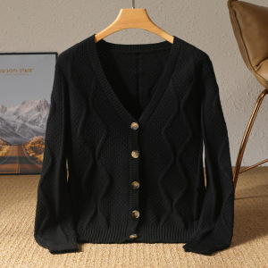 文艺复古风毛衣外套女秋冬新款v领宽松针织开衫休闲上衣