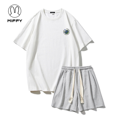 miffy/米菲夏季纯棉短袖t恤套装男潮流情侣宽松百搭上衣五分短裤nptf