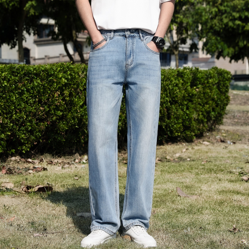 春季长裤复古版牛仔裤男窄显瘦百搭直筒裤水洗显高子弹力男裤纯棉
