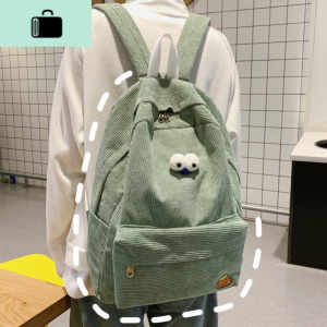 2020春季新款韩版书包女灯芯绒小清新双肩包高中学生简约森系背包NEW LAKE