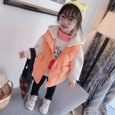 huayangtu女童马甲冬季外穿棉衣外套女宝宝连帽洋气儿童加厚羽绒棉