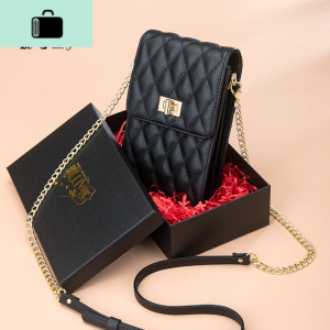 皮斜跨手机包女2020新款时尚夏天菱格单肩小包竖款可放手机挂脖NEW LAKE女斜挎包