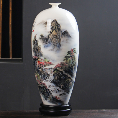 MULTIPOTENT茶宠摆件陶瓷花瓶摆件中国白羊脂玉瓷名家手绘 工艺美术大师徐宝敬收藏作品-绿水青山