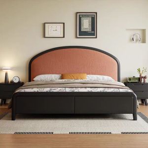 中古风实木软包床1米8双人床家用卧室大床原木橡木简约经济型