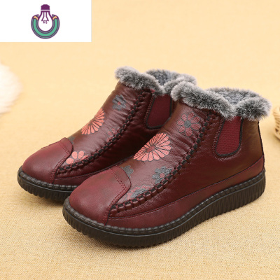 FISHBASKET妈妈鞋棉鞋老北京布鞋女冬加绒中老年人奶奶鞋防滑软底老人雪地靴靴子