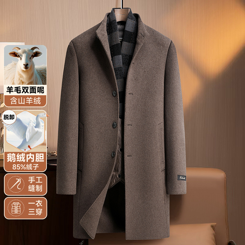 高端含羊绒羊毛双面呢大衣男士秋冬新款中老年商务长款羊绒外套潮