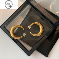 JiMi欧美银色C形大耳钉女小众设计感高级轻奢金属耳圈夸张素圈新耳环