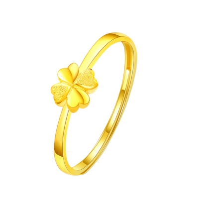 GZUAN古钻珠宝幸运四叶草黄金足金999戒指简约活口戒小圈细款JXHJJ0014约2.72-3.02克