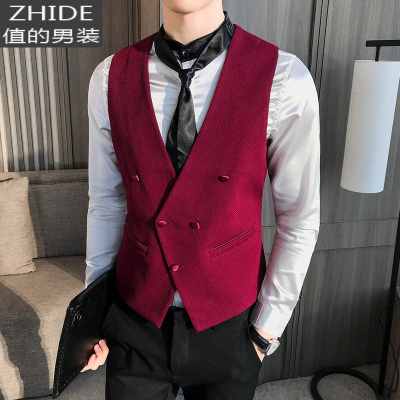 SUNTEK西服马甲男潮流个性 百搭春秋薄款休闲帅气修身V领男士西装马甲马甲/背心