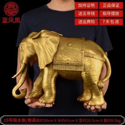 美帮汇铜象摆件铜大象象一对吸水象特大号铜象工艺品 15号吸水象卷鼻单只