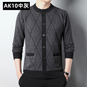 秋冬新款男士针织开衫毛衣 加厚保暖单排扣针织中山装外套爸爸装