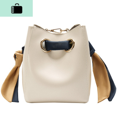 包包2020新款潮小众设计水桶包撞色仙女范手提包方块形小方包NEW LAKE 米白色女斜挎包