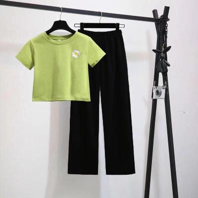 单/套装夏季新款ins风小雏菊刺绣T恤+休闲九分裤女套装女学生QW-0030