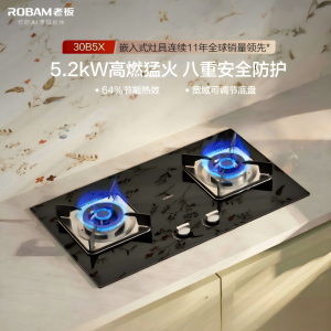 老板燃气灶具双灶 家用煤气灶5.2kW大火力猛火灶 台式嵌入式两用 底座可调节防爆面板熄火保护 30B5X天然气