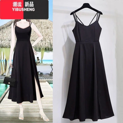 YIBUSHENG2024大码女装胖妹妹季裙子女性感中长款韩版时尚吊带连衣裙长裙