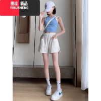 YIBUSHENG粉色运动短裤女季薄款外穿热裤高腰a字显瘦宽松休闲五分阔腿裤