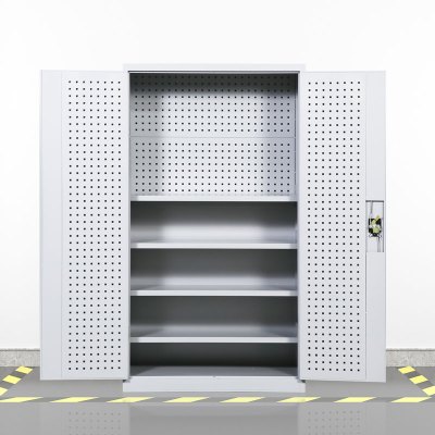 初嘉(CJ)五金重型工具柜储物柜收纳箱铁皮柜多功能零件柜带网工具柜灰白色