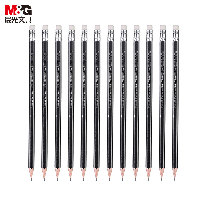 晨光 M&G 银黑色抽条笔杆铅笔 AWP30801 HB 12支/盒 盒