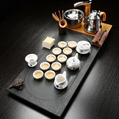 家柏饰(CORATED)泡茶茶具套装整套功夫紫砂家用全自动乌金石陶瓷茶盘实道