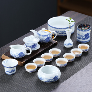 MULTIPOTENT整套茶具白瓷溪山访友功夫茶具套装茶壶盖碗茶洗8杯精美伴手礼盒套装