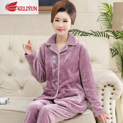 可莉允珊瑚绒睡衣女冬法兰绒中年情侣父母秋冬季中老年爸妈男家居服套装睡衣