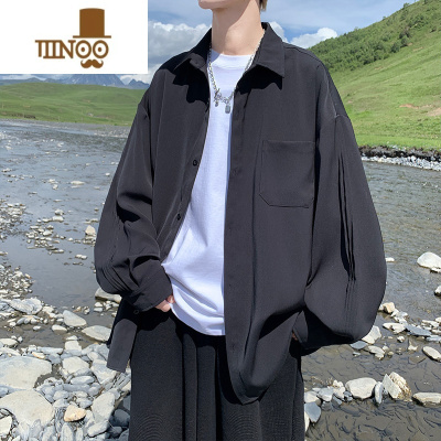 YANXU日系条纹衬衫男士潮牌复古百搭休闲宽松感长袖衬衣外套