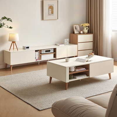 全友家居奶油风客厅家用小户型电视机柜茶几组合