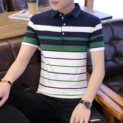 梵克公牛20夏季新款短袖男士翻领条纹商务休闲T恤打底POLO衫上衣服男绿色M
