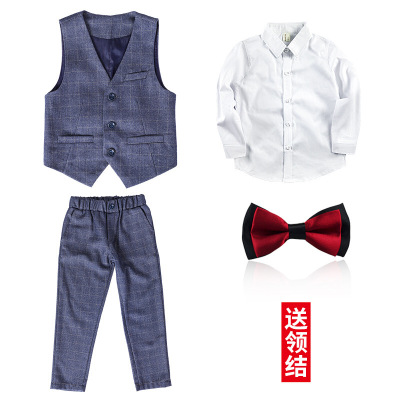 迪鲁奥（DILUAO)秋冬上新儿童西服套装小西装男童西装花童礼服韩版中大童男孩2021新款马甲20219125灰色三件套(含衬衫)100码(建议身高86-95)