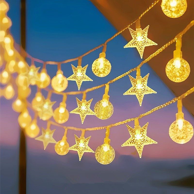 户外露营天幕氛围灯太阳能满天星星彩灯小串灯防水装饰灯夜市摆摊-10米80灯[5号电池款](常亮+闪烁+送电池)