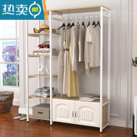 敬平卧室衣帽架简易挂衣架落地收纳创意衣柜欧式家用客厅置物架晾衣架 A款 浅胡桃+白架(欧式门)120长