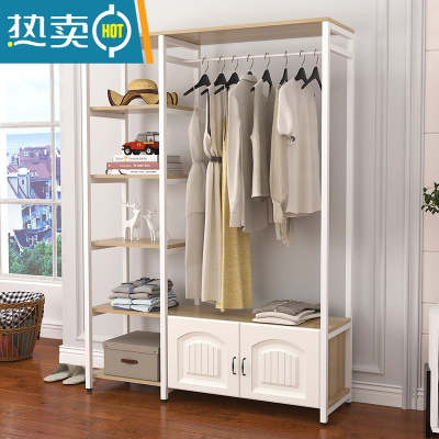 敬平卧室衣帽架简易挂衣架落地收纳创意衣柜欧式家用客厅置物架晾衣架 A款 浅胡桃+白架(欧式门)120长