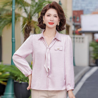 薄款妈妈装春夏衣服时尚长袖款中老年女装小衫40-60岁洋气缎面衣