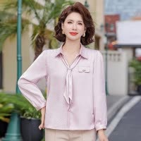 薄款妈妈装春夏衣服时尚长袖款中老年女装小衫40-60岁洋气缎面衣