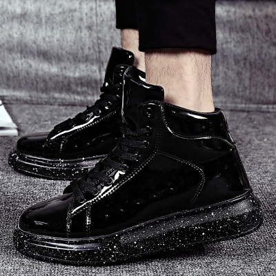 Ideamini银色马丁靴男英伦高底漆皮亮面皮靴潮鞋厚底增高男靴红色高帮男鞋靴子