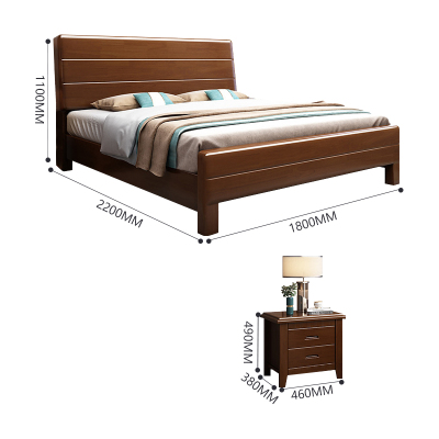 臻远ZY4031128 实木床宿舍家具1.8米双人床含两个床头柜