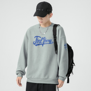 华夫格卫衣男士秋冬新款韩版男装圆领套头潮流字母打底衫男生秋衣